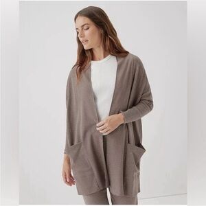 Pact Airplane Cardigan XS/S Organic Cotton Wrap Open Front Taupe
